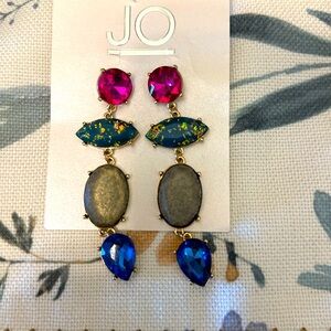 3 1/4 inch long pink, green, blue and earth tone earrings